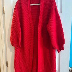 Red Sweater / Cardigan, duster length